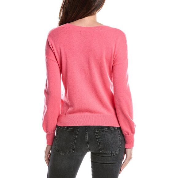 Forte Cashmere Womens  Gathered Sleeve V-Neck Cashmere Sweater, Pink - Picture 2 of 3